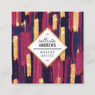 Tarjeta De Visita Cuadrada Mauve azul de la marina Purpurina de oro púrpura m