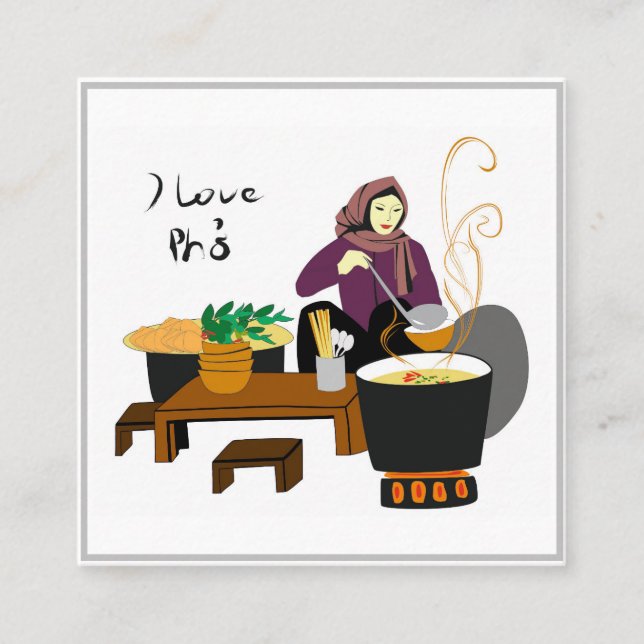 Tarjeta De Visita Cuadrada Me encanta Pho bo (sabor vietnamita) (Anverso)