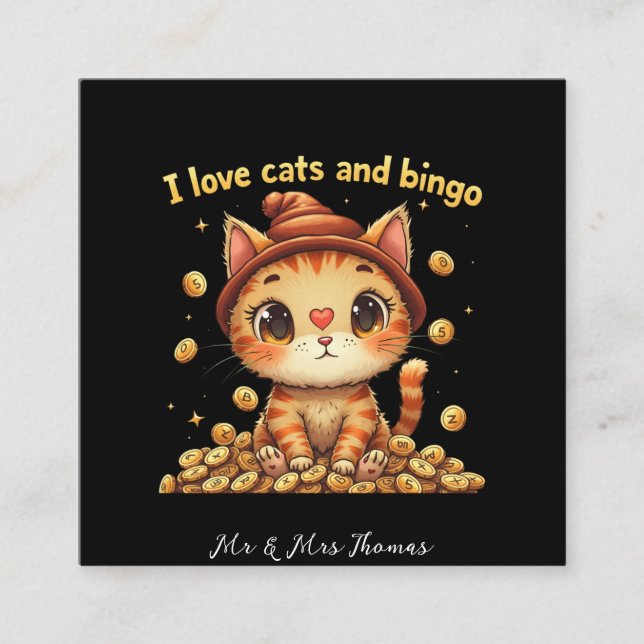 Tarjeta De Visita Cuadrada Me encantan los gatos y el bingo perfecto bingo (Anverso)