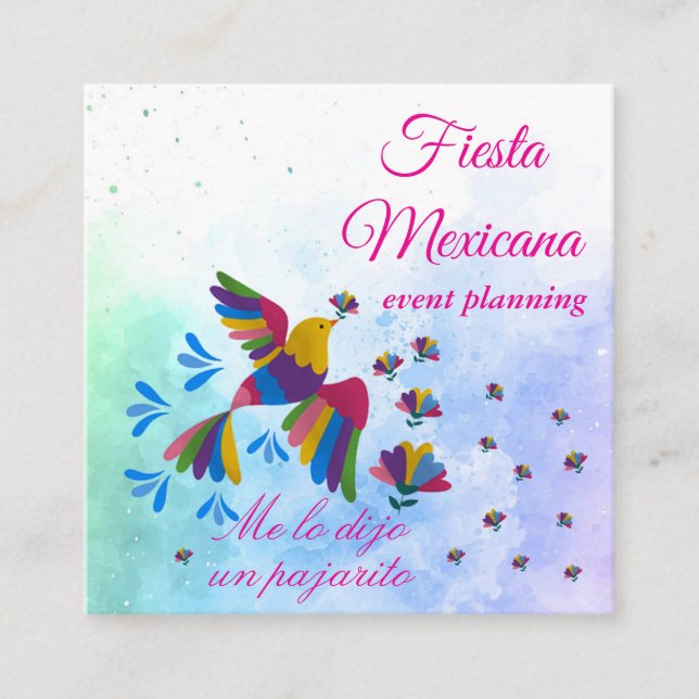 Tarjeta De Visita Cuadrada "Me lo dijo un pajarito" Arte Popular Mexicano (Anverso)