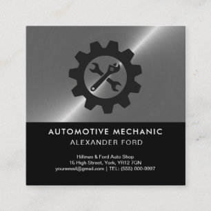 Tarjeta De Visita Cuadrada mecánico de automóviles taller Acero plateado metá