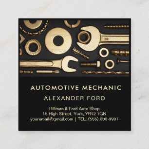 Tarjeta De Visita Cuadrada mecánico de automóviles taller Acero plateado metá