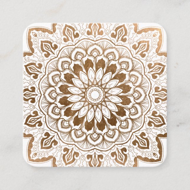 Tarjeta De Visita Cuadrada Medallón de oro falso Mandala curación de yoga (Anverso)