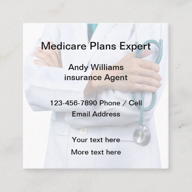 Tarjeta De Visita Cuadrada Medicare Planea Experto en Seguros de Salud Rep (Anverso)