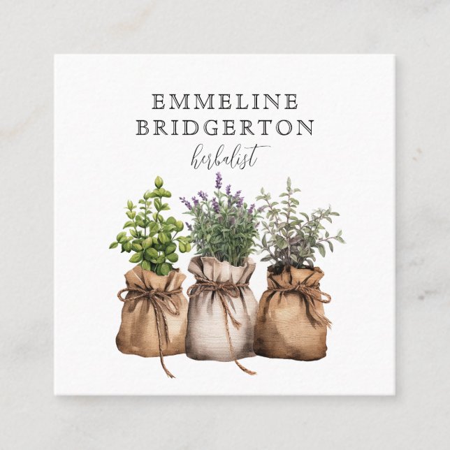 Tarjeta De Visita Cuadrada Medicina Natural Herbalista (Anverso)