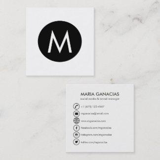 Tarjeta De Visita Cuadrada Medios sociales blancos y negros del monograma