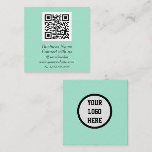 Tarjeta De Visita Cuadrada Medios sociales Código QR Mint Green escaneado