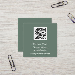 Tarjeta De Visita Cuadrada Medios sociales Código QR Verde sabio escaneado