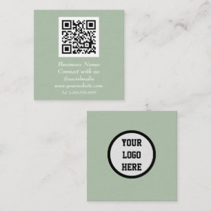 Tarjeta De Visita Cuadrada Medios sociales Código QR Verde sabio escaneado