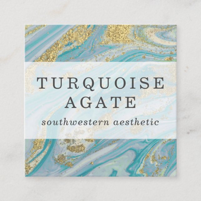 Tarjeta De Visita Cuadrada Medios sociales de Turquoise & Gold Geode Marble (Anverso)