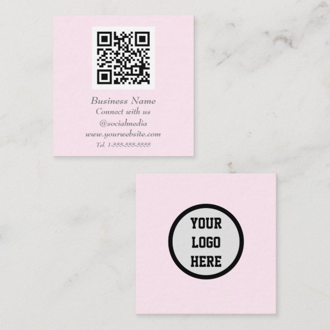 Tarjeta De Visita Cuadrada Medios sociales profesionales Código QR Rosado esc (Anverso / Reverso)