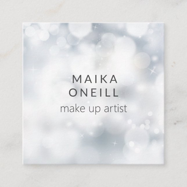 Tarjeta De Visita Cuadrada Medios sociales purpurinas de Luxury Silver Bokeh (Anverso)