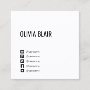 Tarjeta De Visita Cuadrada Medios sociales simples, blancos, modernos y minim