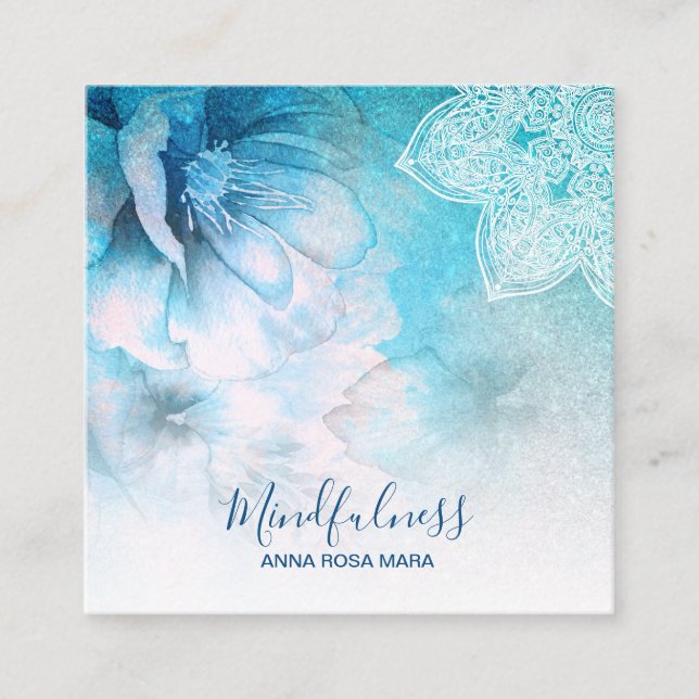 Tarjeta De Visita Cuadrada *~* Meditación de yoga Mandala Reiki Purpurina flo (Anverso)