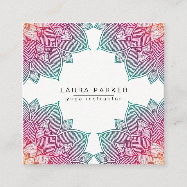 Tarjeta De Visita Cuadrada Meditación del instructor de la yoga de la mandala (Anverso)