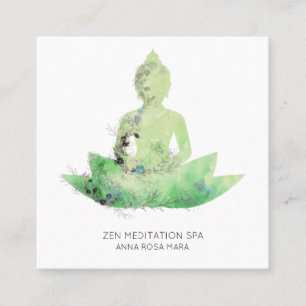 Tarjeta De Visita Cuadrada *~* Meditación Floral Lotus Buddha QR AP33 Mint