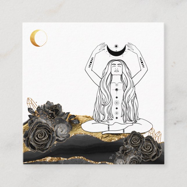 Tarjeta De Visita Cuadrada *~* Meditación Luna Luna Rosa Diosa del Yoga Boho (Anverso)