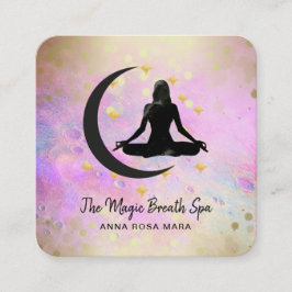 Tarjeta De Visita Cuadrada *~* Meditación Oro Mujer Moon Yoga Mentitud -