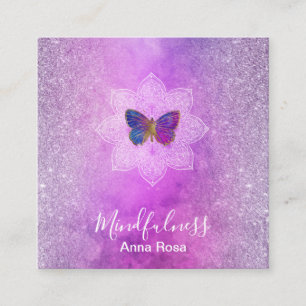 Tarjeta De Visita Cuadrada *~* Meditación Reiki Conciencia Mandala Mariposa