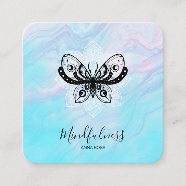 Tarjeta De Visita Cuadrada *~* Meditation Mindfulness Moth Yoga Butterfly  (Anverso)