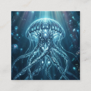 Tarjeta De Visita Cuadrada "Medusa Bioluminiscente Majestuosa Botón Redondo P