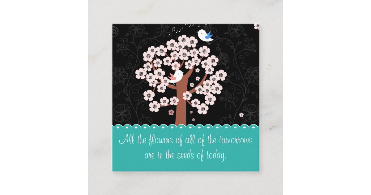 Tarjeta De Visita Cuadrada Mensaje Motivador Con Los Pajaros Y El Jardin Zazzle Es