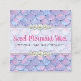 Tarjeta De Visita Cuadrada Mermaid Tail Scale & Pearl Pastel Sparkle Boutique