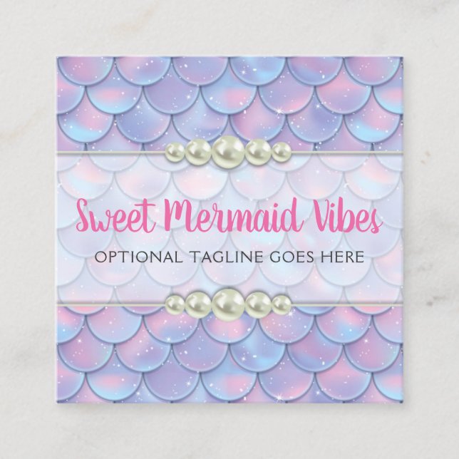 Tarjeta De Visita Cuadrada Mermaid Tail Scale & Pearl Pastel Sparkle Boutique (Anverso)