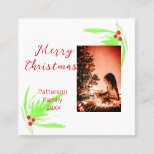 Tarjeta De Visita Cuadrada Merry Bright Navidades agregan nombre de familia a
