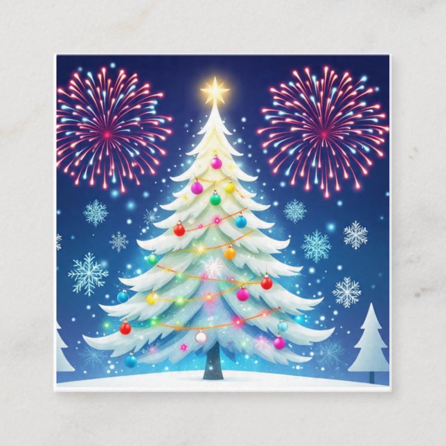 Tarjeta De Visita Cuadrada Merry Christmas Tree Festive Wall Art – Seasonal D (Anverso)