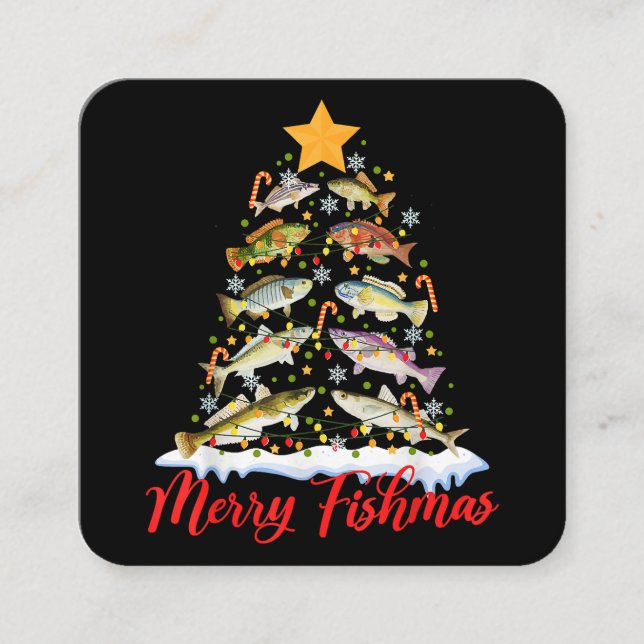 Tarjeta De Visita Cuadrada Merry Fishmas Divertido Árbol de Navidad Ilumina F (Anverso)
