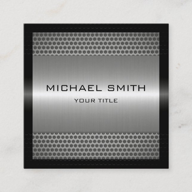 Tarjeta De Visita Cuadrada Metal inoxidable de plata elegante de encargo (Anverso)