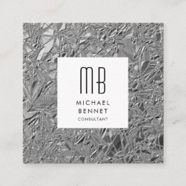 Tarjeta De Visita Cuadrada Metálico plateado monogramado