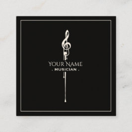 Tarjeta De Visita Cuadrada Mezcla de White Treble Clef Classy Black