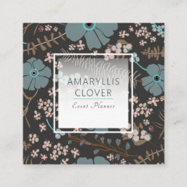Tarjeta De Visita Cuadrada Mezcla floral primavera gris rosa Verde azulado en