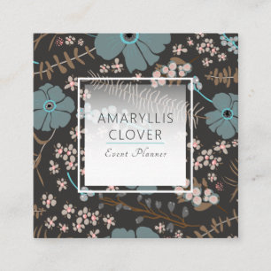 Tarjeta De Visita Cuadrada Mezcla floral primavera gris rosa Verde azulado en