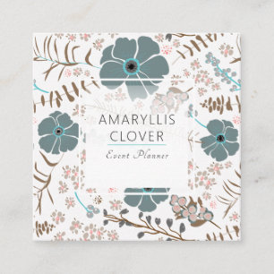 Tarjeta De Visita Cuadrada Mezcla floral primavera Verde azulada gris rosa