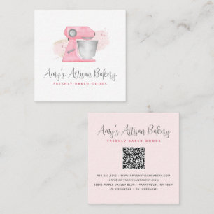 Tarjeta De Visita Cuadrada Mezclador de Panadería Rosa Rubor Código QR Pastel