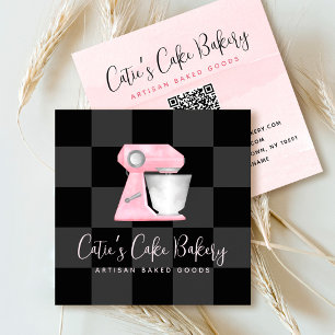 Tarjeta De Visita Cuadrada Mezclador de panadería tono rosa código QR cuadros