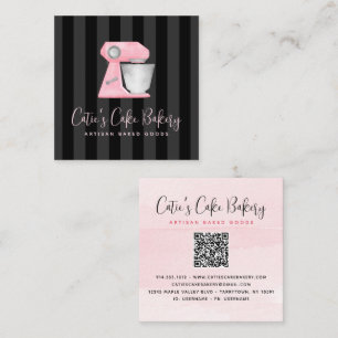 Tarjeta De Visita Cuadrada Mezclador de panadería tono rosa código QR en raya