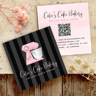 Tarjeta De Visita Cuadrada Mezclador de panadería tono rosa código QR en raya