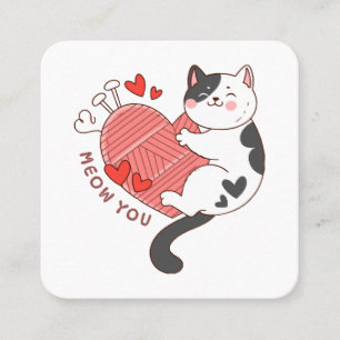 Tarjeta De Visita Cuadrada Miau eres gato lindo día de San Valentín