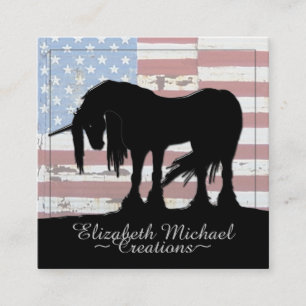Tarjeta De Visita Cuadrada Micstical Black Unicorn (bandera rústica)