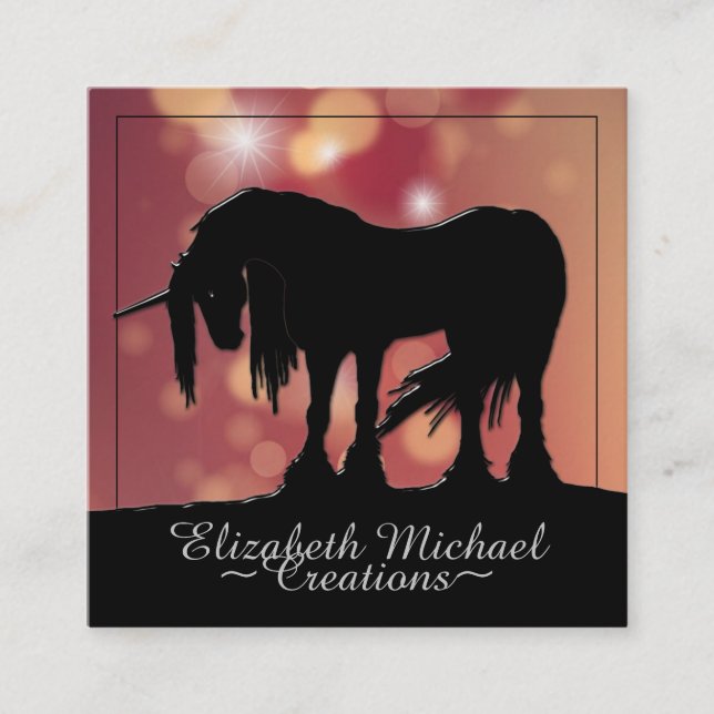 Tarjeta De Visita Cuadrada Micstical Black Unicorn (estrellas marrones) (Anverso)
