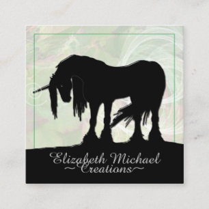 Tarjeta De Visita Cuadrada Micstical Black Unicorn (giro verde abstracto)