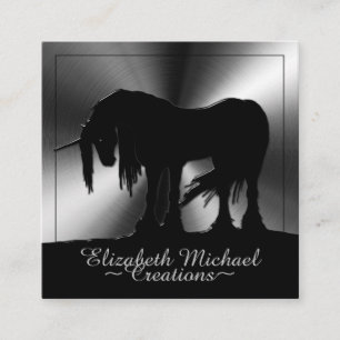 Tarjeta De Visita Cuadrada Micstical Black Unicorn (radial plateada)