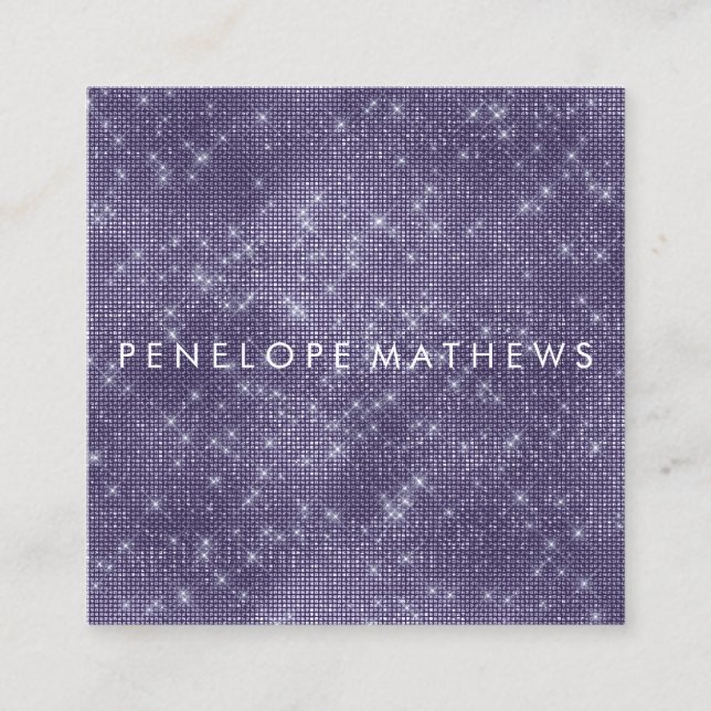 Tarjeta De Visita Cuadrada Midnight Purple Sparkle Beaulist Stylist (Anverso)