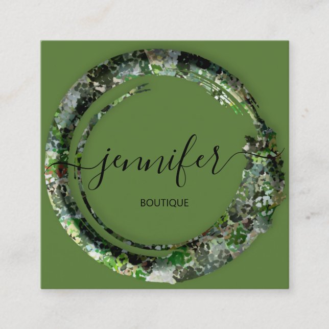 Tarjeta De Visita Cuadrada Mimetic Camouflage Military Fashion Green (Anverso)