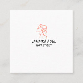 Tarjeta De Visita Cuadrada Minimal Elegant Black White Bobby Hair Stylish