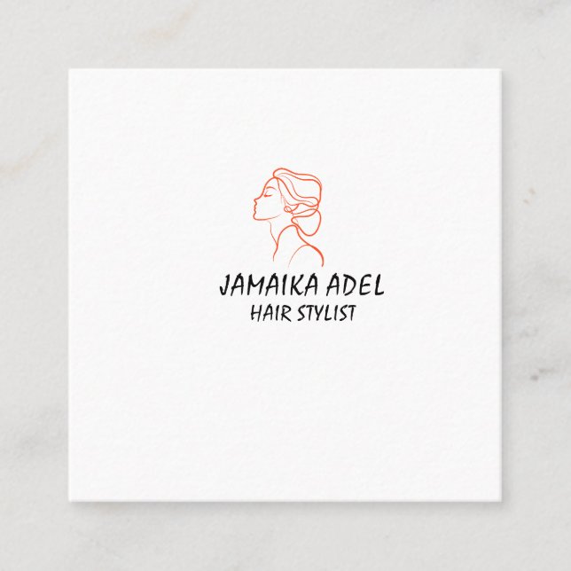 Tarjeta De Visita Cuadrada Minimal Elegant Black White Bobby Hair Stylish (Anverso)